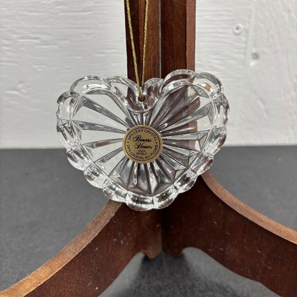 Vintage Princess House Lead Crystal Glass 3" Heart Hanging Ornament Czech #140